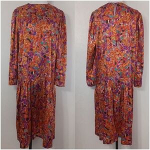 Vintage 80s Women's Multicolored Plus Size Geometric Midi Dress Secretary